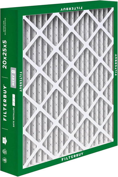 Filterbuy 20x25x5 Air Filter MERV 8 Essential Dust & Allergy Defense (4-Pack), Pleated HVAC AC Furnace Filters for Honeywell FC100A1037, Lennox X6673, and More (Actual Size: 19.88 x 24.75 x 4.38)