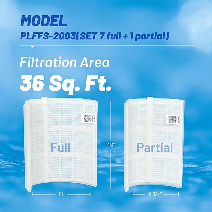 POOLPURE FS-2003 36 Sq.Ft DE Grid Pool Filter Set Replace Unicel FS-2003, PFS1836, Filbur FC-9530, Hayward Pro-Grid DE3620 (DEX3600DA), MicroClear DE3600, 18" High (7 Full, 1 Partial)