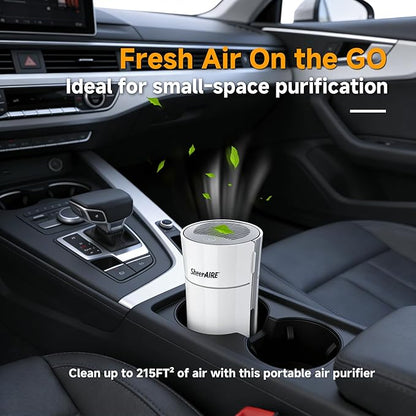 Home & Car HEPA Air Purifier USB-C Charging, Ultra-Quiet 22dB, Compact Design, Night Light, 360° Outlet, Suitable for Car Interiors, Desks, Dorms & Pet Crates
