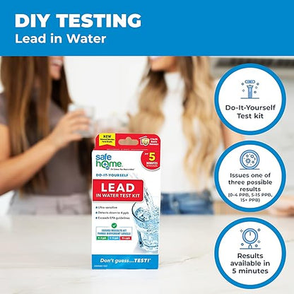 Safe Home® DIY Lead in Drinking Water Test Kit – Advanced Detection to 4 PPB – 5-Minute Test – 3 Levels of Test Results – EPA Lab Certified – Made in The USA – (2 Pack)