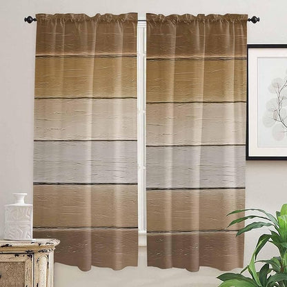 Vintage Brown Gradient Wood Grain Window Valance Curtains, Farmhouse Wood Barn Light Filtering Kitchen Valance with 3-inch Rod Pocket for Living Room Bathroom Bedroom,2 Panel,52x72In
