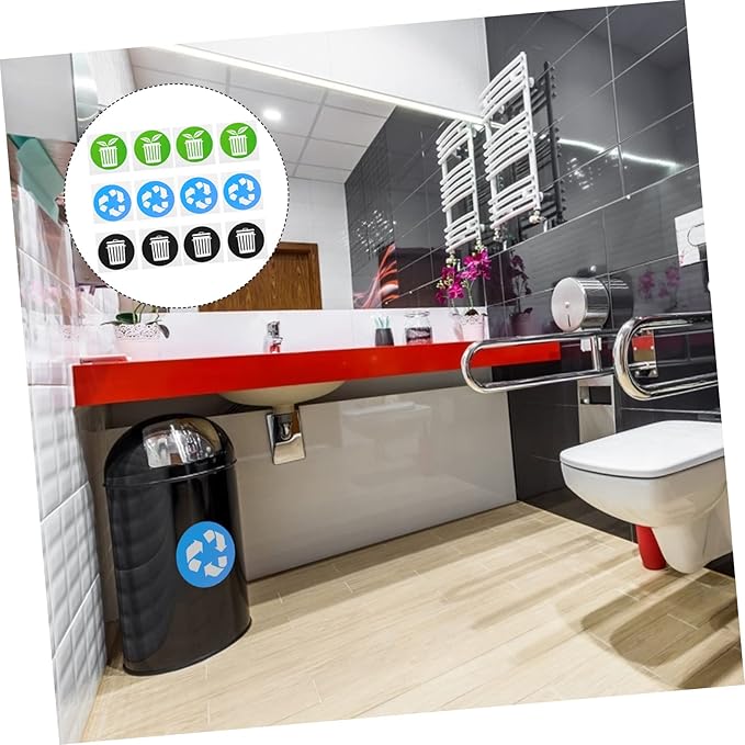 DOITOOL 12pcs Trash Can Recycling Labels Garbage Bin Stickers for Easy Waste Sorting Self-Adhesive Decals for Indoor Outdoor Use