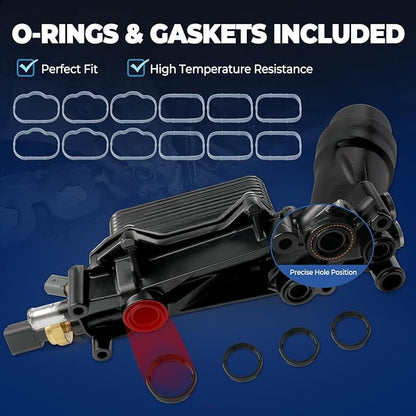 Upgrade Aluminum Engine Oil Cooler Oil Filter Housing for 2011-2016 Jeep Wrangler Grand Cherokee Dodge Challenger Charger Journey Caravan Durango Chrysler 300 200 Town Country Ram 3.6L 926-876 926-959
