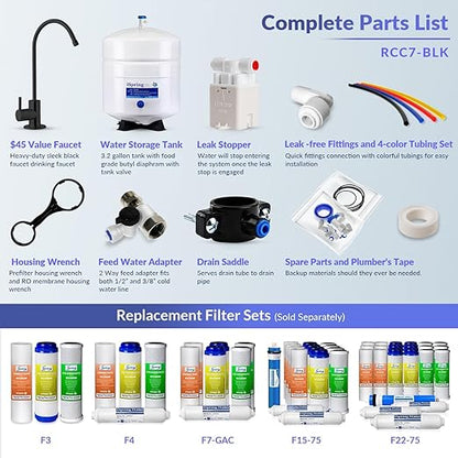 iSpring RCC7-BLK, NSF/ANSI 58 Certified, 5-Stage Reverse Osmosis System, RO Water Filter System Under Sink, Drinking Water Filter, 75 GPD, Stylish Black RO Faucet