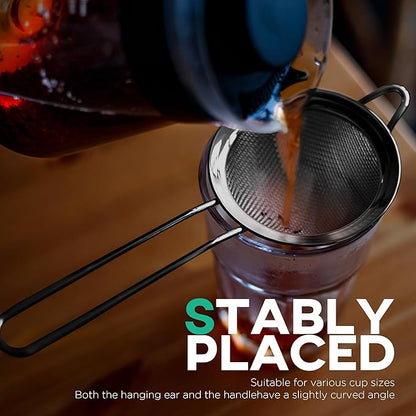 Homestia Kitchen 304 Stainless Steel Fine Mesh Strainer For Kitchen - Sieve Sifters For Food, Tea, Rice, Oil, Noodles, Fruits, Vegetables - Rust-Proof Drink Strainer (Black, 2 Pieces)