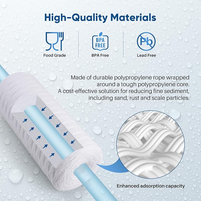 PUREPLUS 5 Micron 10 x 4.5 Whole House String Wound Sediment Filter for Well Water, Replacement Cartridge for 84637, WPX5BB97P, PC10, 355214-45, 355215-45, WP10BB97P, WP5BB97P, 4Pack