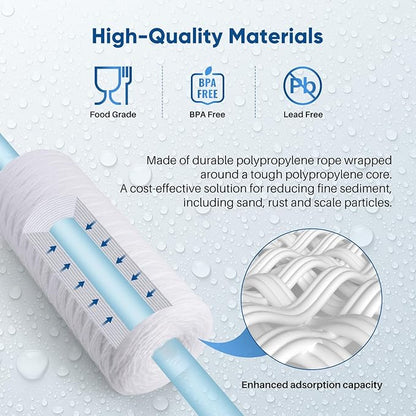 PUREPLUS 5 Micron 10 x 4.5 Whole House String Wound Sediment Filter for Well Water, Replacement Cartridge for 84637, WPX5BB97P, PC10, 355214-45, 355215-45, WP10BB97P, WP5BB97P, 4Pack