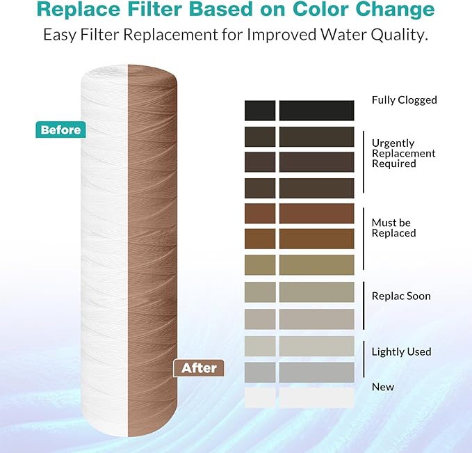 SimPure 20 x 4.5 Inch 5 Micron String Wound Sediment Water Filter Cartridge, Whole House Sediment Well Water Filter Replacement, Fits DB20P DB20P-3 (10 Pack)