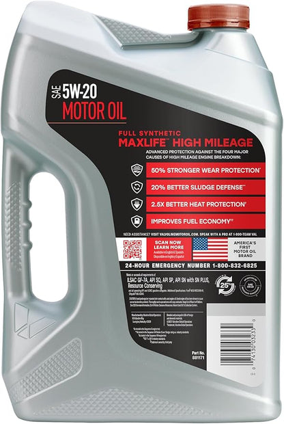 Valvoline MaxLife High Mileage Full Synthetic 5W-20 Motor Oil 5 Quart