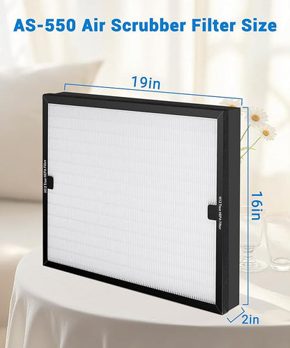 2 Pack F301H HEPA Filter Replacement Compatible with BluDri, Mounto Air Scrubber Filters, also fits Dri-Eaz and VEVOR Air Purifier, Part 500cfm HEPA500, F301H and AS-550, H13 Filter of 16 x 19 x 2