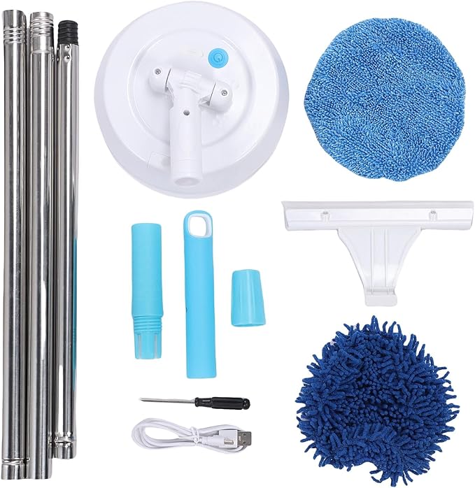 Hyuduo Electric Cleaning Brush, Rechargeable Cordless Rotating Scrubber with Telescopic Handle and Dry Wet Cloths, for Car Washing Floor Glass Tiles Ceiling