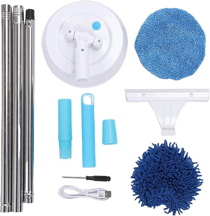 Hyuduo Electric Cleaning Brush, Rechargeable Cordless Rotating Scrubber with Telescopic Handle and Dry Wet Cloths, for Car Washing Floor Glass Tiles Ceiling