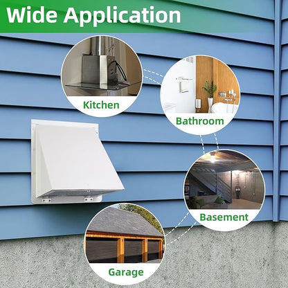 7 Inch Hooded Wall Vent with Mesh and Damper,7'' Exhaust Vent Cover Cap Outside,Wall Vent Hood Duct Cap Exterior for Kitchen Range Hood/Dryer/Laundry/Bathroom Exhaust Fan Vent,Galvanized Steel,White