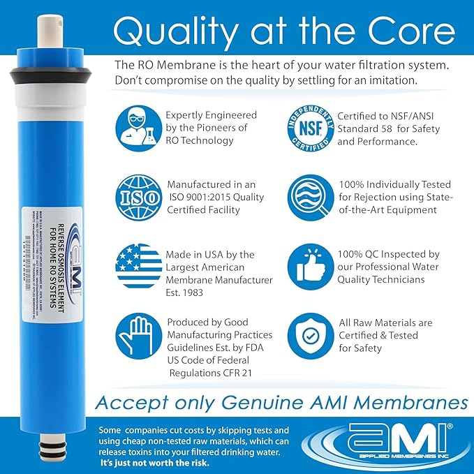 APPLIED MEMBRANES INC. 200 GPD Reverse Osmosis Membrane | RO Membrane Water Filter Replacement for Reverse Osmosis Water Filtration System | 1.8” x 12” Universal Compatibility | Made in USA