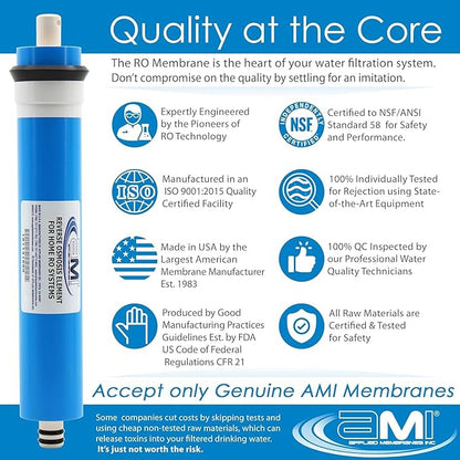 APPLIED MEMBRANES INC. 200 GPD Reverse Osmosis Membrane | RO Membrane Water Filter Replacement for Reverse Osmosis Water Filtration System | 1.8” x 12” Universal Compatibility | Made in USA