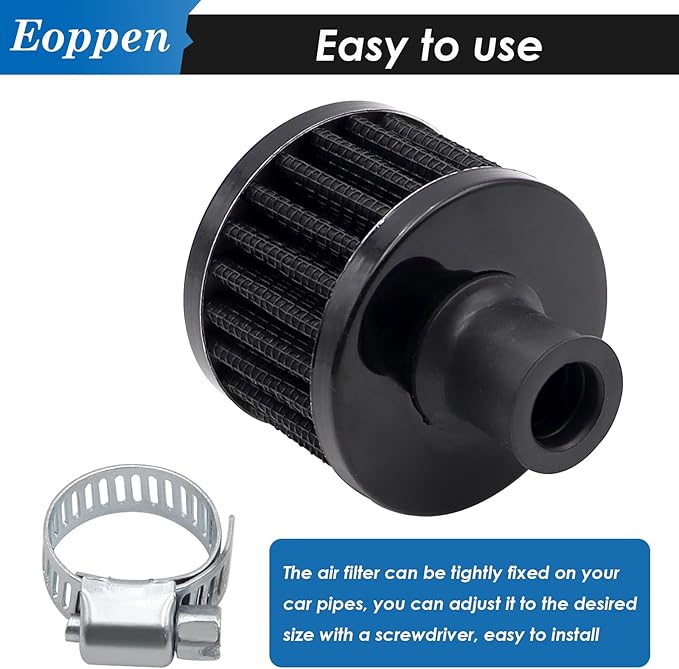 2Pcs 12mm Air Filter Mini Universal Vent Crankcase Cold Air Intake Breathe Filter for Car and Motorcycle (Black)