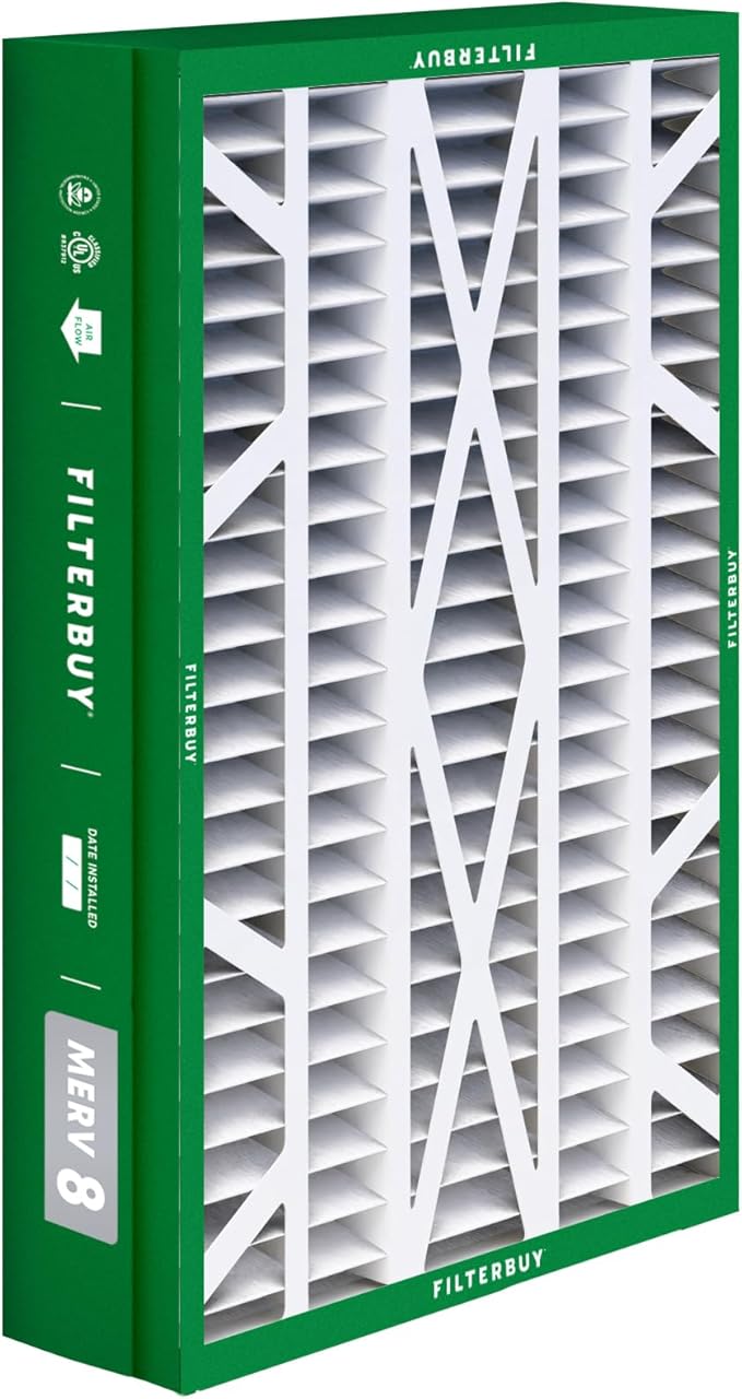 Filterbuy 14.5x27x5 Air Filter MERV 8 Essential Dust & Allergy Defense (4-Pack), Pleated HVAC AC Furnace Filters for Trane, American Standard, Honeywell, and More (Actual Size: 14.06 x 26.13 x 4.97)