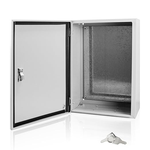 Electrical Box 24 x 16 x 10 Inch Indoor Outdoor Electrical Enclosure Box Steel Junction Box Wall Mounted Universal Electrical Project Box with Safety Locks and Mounting Plates
