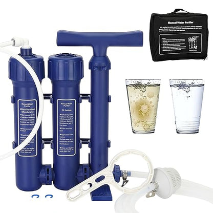 Emergency Water Filter Large Water Filtration System Survival - Hand Pump Water Filter, High Volume Water Purifier Camping, 3 Stage Water Filtration System Outdoor Portable Group Military Grade