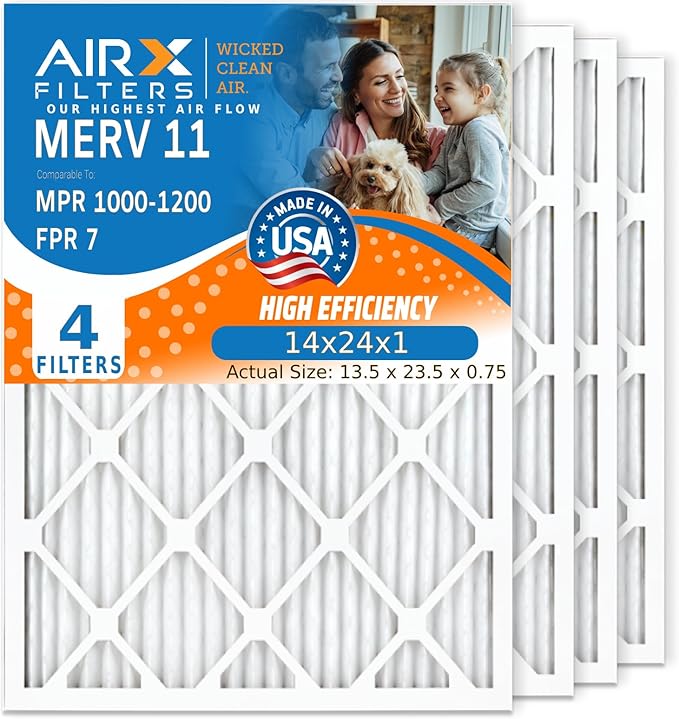 AIRX FILTERS WICKED CLEAN AIR. 14x24x1 Air Filter MERV 11 Electrostatic Pleated Air Conditioner Filter 4 Pack HVAC AC Furnace Filters