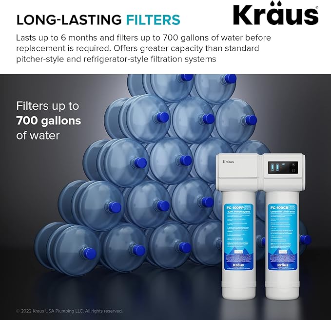 KRAUS Purita 2-Stage Carbon Block Under-Sink Water Filtration System with Digital Display Monitor, FS-1000, White