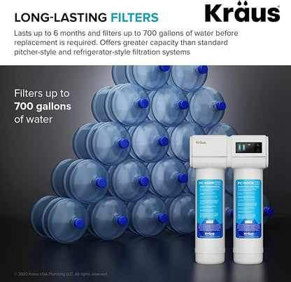 KRAUS Purita 2-Stage Carbon Block Under-Sink Water Filtration System with Digital Display Monitor, FS-1000, White