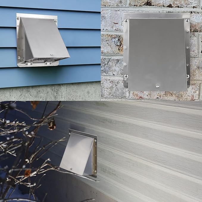10 Inch Wall Vent Exhaust Vent Cover,Hooded Wall Vent with Screen and Damper,Outdoor Wall Exhaust Vent Cap Exterior Air Vent Cover for Kitchen Range Hood HVAC Duct Dryer Ventilation, Stainless Steel