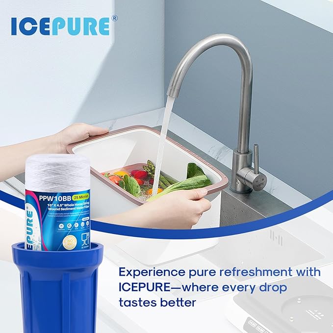 ICEPURE 25 Micron 10”x4.5'' Whole House Sediment String Wound Water Filter Replacement filter for 84637, WPX5BB97P, PC10, 355214-45, 355215-45, WP10BB97P, WP5BB97P, 2PACK