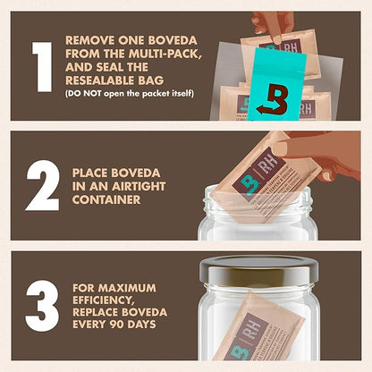 Boveda 62% Two-Way Humidity Control Packs For Storing 1 lb – Size 67 – 20 Pack – Moisture Absorbers for Storage Containers – Humidifier Packs – Hydration Packets in Resealable Bag