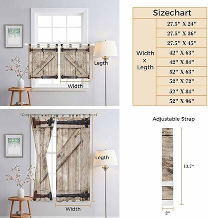 Farmhouse Wood Grain Bedroom Curtains 63 Inch Length, Window Curtains Tab Top, Vintage Country Barn Gate Brown Light Filtering Window Treatments Drapes 42"x63" 2 Panel