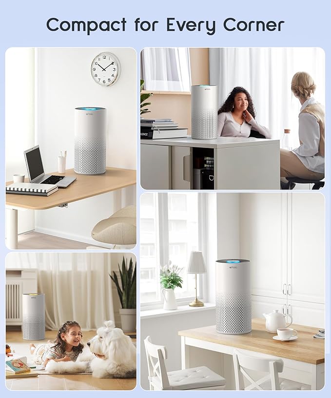 Afloia Air Purifiers for Home Bedroom Large Room Up to 1076 Ft², 3-Stage Filter Cleaner Odor Eliminator, Remove Pets Dust Dander Hair Allergy Mold Pollen Smoke Smell, Quiet 22 dB, 7 Colors Night Light