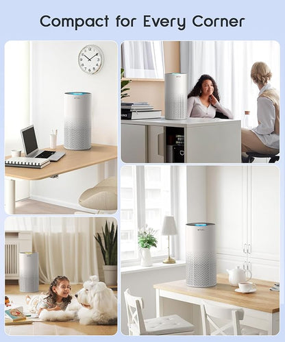 Afloia Air Purifiers for Home Bedroom Large Room Up to 1076 Ft², 3-Stage Filter Cleaner Odor Eliminator, Remove Pets Dust Dander Hair Allergy Mold Pollen Smoke Smell, Quiet 22 dB, 7 Colors Night Light