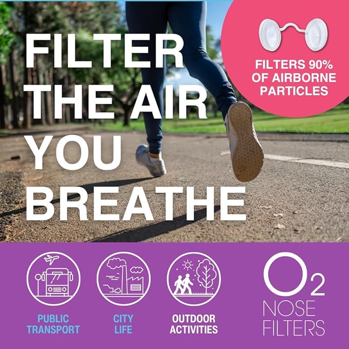 O2 Nose Filters with 3M Filtration - Nasal Screens for Allergies, Dust & Smoke - Drug-Free & Latex-Free Nose Filters - Invisible Allergy Protection (Small x 20)