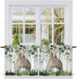 Easter Tier Curtains, Country Rabbit Botanical Leaves Wooden Grain Light Filtering Kitchen Curtains, 2Pcs Rod Pocket Half Window Treatments Panels for Sink Cafe Cabinet Camper 27.5x24 Inches