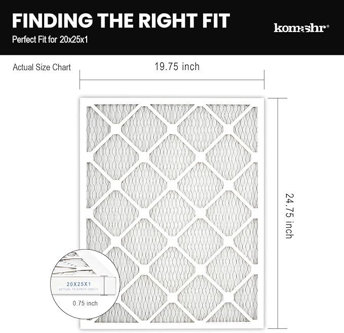 20x25x1 Air Filter MERV 8 (4-Pack), HVAC/Furnace AC Filter Replacement, Dust Defense–Comparable with MPR 600 & FPR 5 (Actual 19.75x24.75x0.75)
