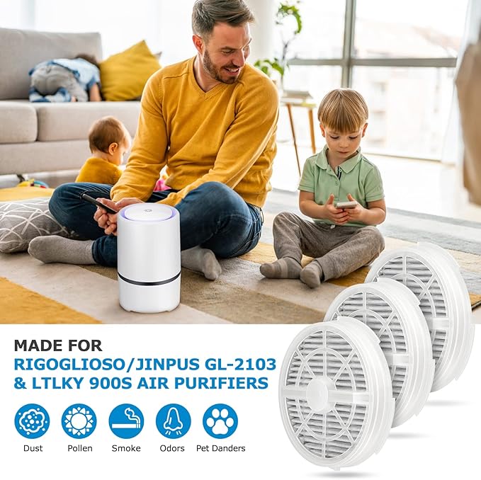 GL2103 Replacement Filter for RIGOGLIOSO GL2103, JINPUS GL-2103, LTLKY 900S Air Purifier, 2-in-1 HEPA Filters and Activated Carbon Filters (3-Pack)