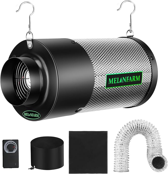 MELONFARM Dual-Fan Air Filter 4 Inch Dual-fan power boosts air circulation, Controller for Odor Control, Grow Tent,Air circulation in confined spaces