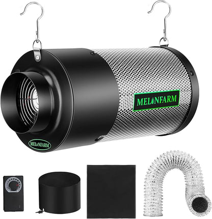 MELONFARM Dual-Fan Air Filter 4 Inch Dual-fan power boosts air circulation, Controller for Odor Control, Grow Tent,Air circulation in confined spaces