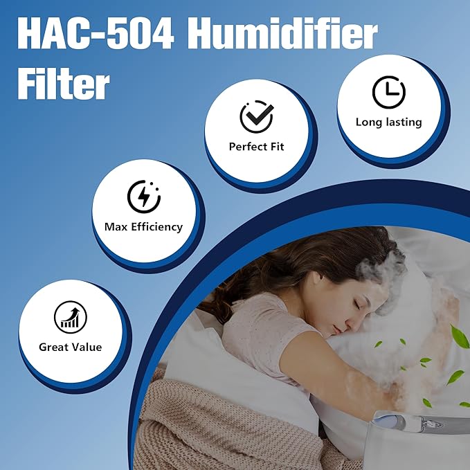 Funmit Humidifier Filters Replacement for Honeywell Humidifier Filter HAC-504 HAC-504AW and Honeywell Filter A, Replacement for Honeywell HCM-350 HCM-500 HCM600 Cool Mist Humidifiers, 6 Pack, White