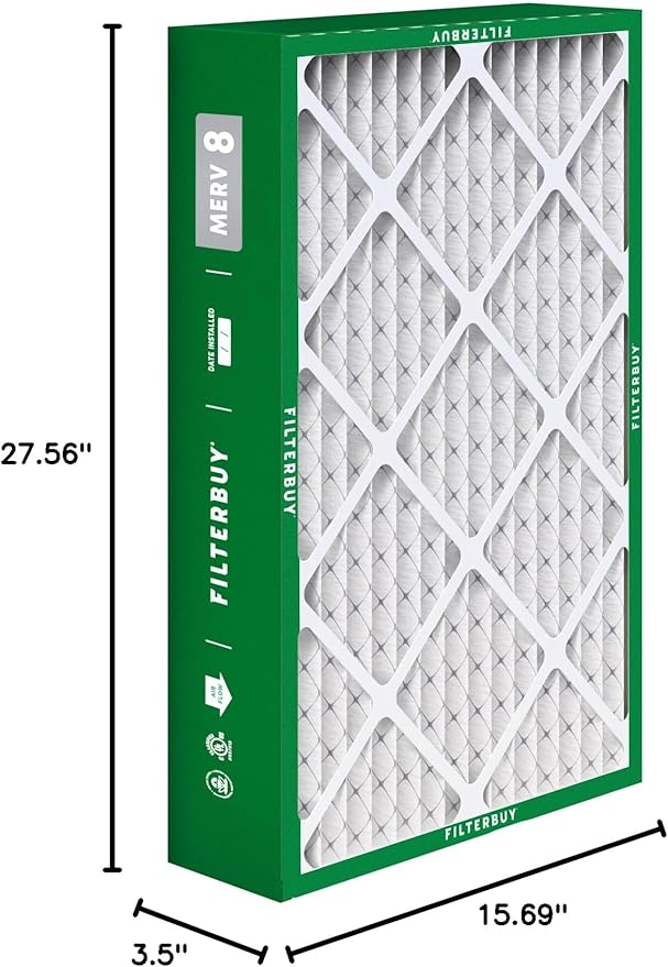 Filterbuy 15.75x27.63x3.50 Air Filter MERV 8 Essential Dust & Allergy Defense (2-Pack), Pleated HVAC AC Furnace Filters for AprilAire Space-Gard 104 & 2140 (Actual Size: 15.69 x 27.56 x 3.50)