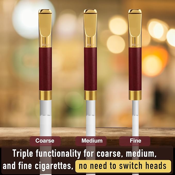 Reusable Washable Cigarette Filter Tips Mouthpiece Handcrafted Solid Wood Metal Smoking Cigarette Filter Never Fade Suitable for Coarse Fine Medium Birthdays Christmas Father Day Gift (Red Sandalwood)
