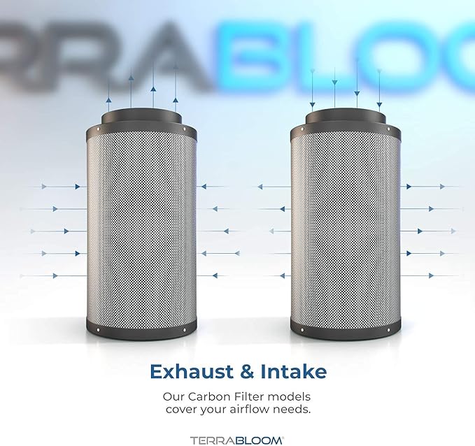 TerraBloom 10" Grow Ventilation Combo - 10" EC Fan and 10"x24" Premium Activated Air Carbon Filter For Large Grow Spaces