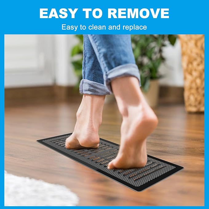 4 Packs Floor Register Vent Cover, 7"x13" Sticky Air Vent Screen Mesh Covers with Non-Magnetic Adhesive PET Gel - Securely Attaches to Plastic, Wood, Stone & More (Black)