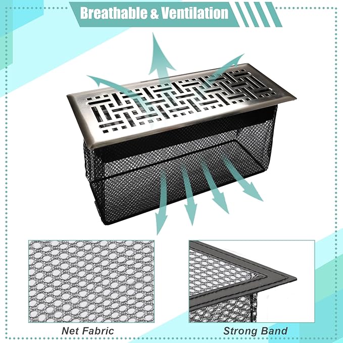 6PCS Floor Register Cover Trap 4"x10", Mesh Floor Vent Screen Net with Frame, Air Vent Filter Mesh Catcher for Hair Debris (4 x 10 Inch)