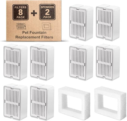 Cat Water Fountain Filters, 8 Carbon Filters& 2 Foams Filters with Holders, Pet Water Fountain Filters