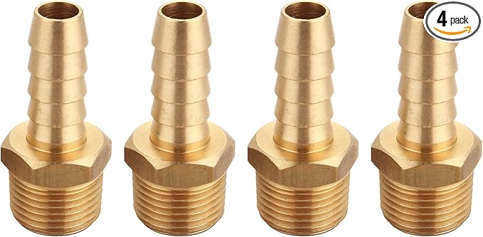 3/8 Inch NPT to 3/8 Inch Barb, Hose Barb Adapter, Air Hose Fittings Brass Pipe Fittings Male Thread, (4 Piece)