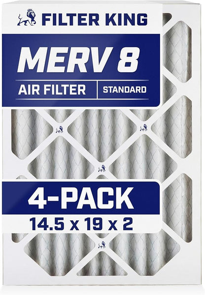 Filter King 14.5x19x2 Air Filter | 4-PACK | MERV 8 HVAC Pleated A/C Furnace Filters | MADE IN USA | Actual Size: 14.5 x 19 x 1.75"