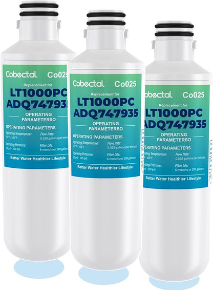 LT1000PC adq747935 Water Filter replacement for lg lt1000p/pc/pcs water filter replacement for lfcc22426s, lrfxs2503s, lmws27626s, lrdcs2603s Filter, Pack of 3,Cobectal