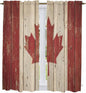 Canada Kitchen Curtains, Red Maple Leaf Flag Vintage Farmhouse Wooden Grain Light Filtering Window Curtain Panels, 2Pcs Rod Pocket Window Treatments Set for Living Room Bathroom Bedroom 42x63 Inches