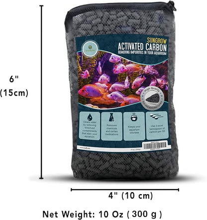 SunGrow 10 oz (300g) Activated Carbon, for Cat Litter Box Deodorizer, Remove Urine Odor, Filter Media Large Pellets for Filtration, Saltwater & Freshwater Fish Aquariums, Air Purifier